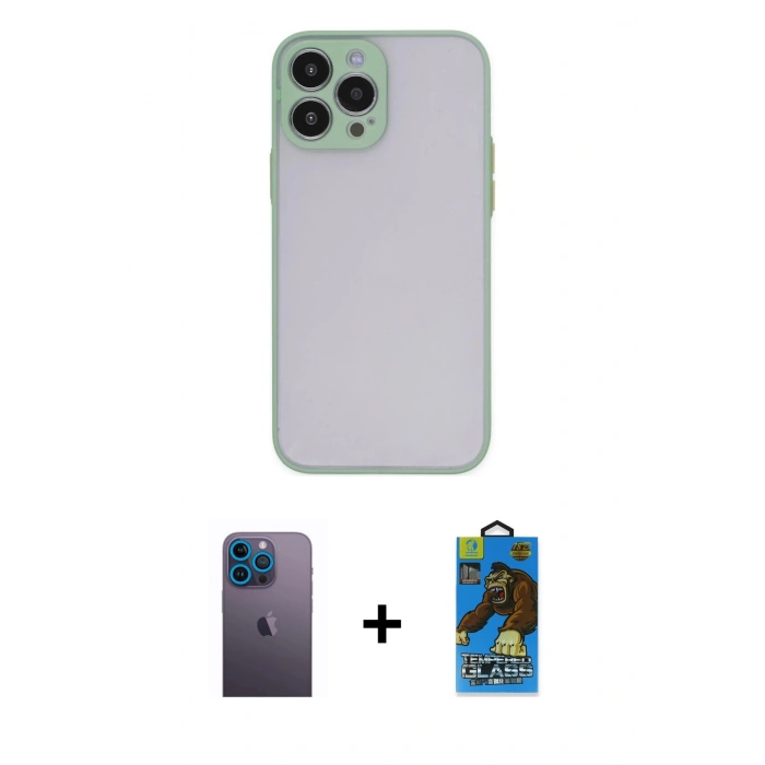 MARSİLYAN™- iPhone 13 Pro Max Kılıf Ahenk Çizgi Serisi - Siyah 18D Cam Ekran Koruyucu + Neon Fosforlu Kamera Lens - MI