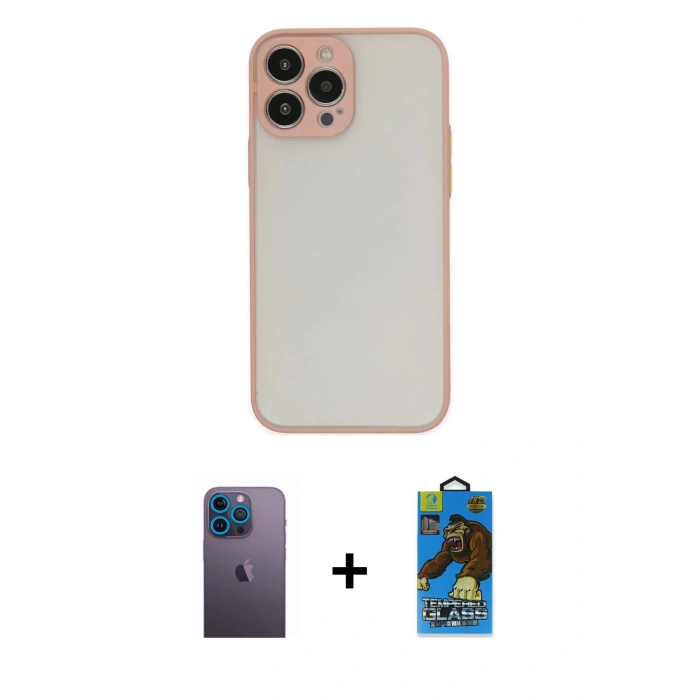 MARSİLYAN™- iPhone 13 Pro Max Kılıf Ahenk Çizgi Serisi - Siyah 18D Cam Ekran Koruyucu + Neon Fosforlu Kamera Lens - MI