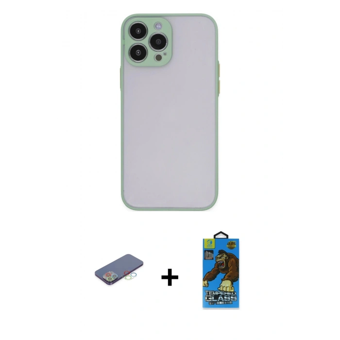 MARSİLYAN™- iPhone 13 Pro Max Kılıf Ahenk Çizgi Serisi - Siyah 18D Cam Ekran Koruyucu + Renkli Kamera Lens Koruma Cam - MI