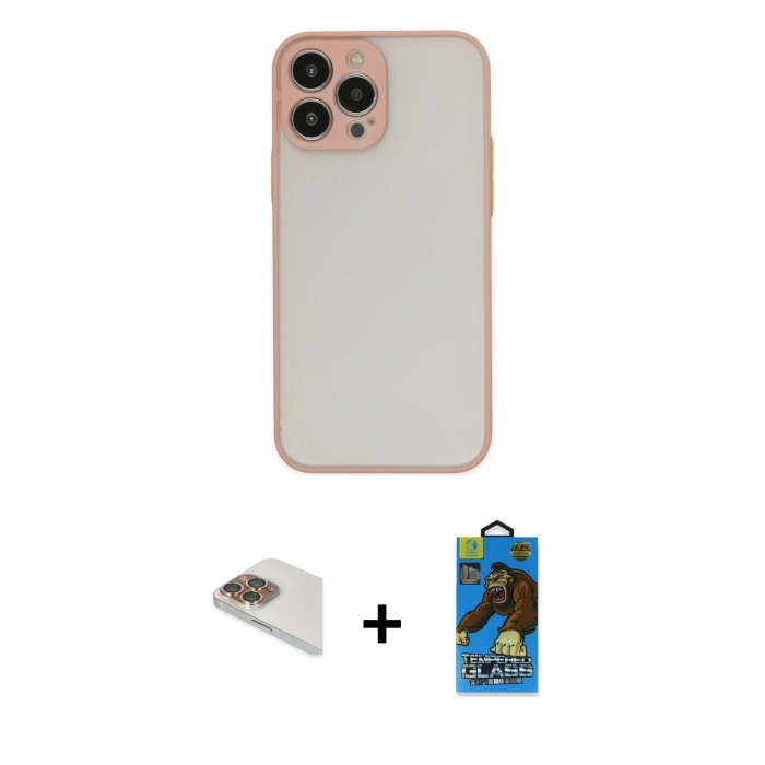 MARSİLYAN™- iPhone 13 Pro Max Kılıf Ahenk Çizgi Serisi - Siyah 18D Cam Ekran Koruyucu + Pers Alüminyum Kamera Lens - GD