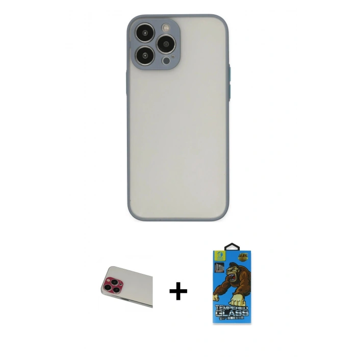 MARSİLYAN™- iPhone 13 Pro Max Kılıf Ahenk Çizgi Serisi - Siyah 18D Cam Ekran Koruyucu + Rainbow Kamera Lens Koruma Cam - KI