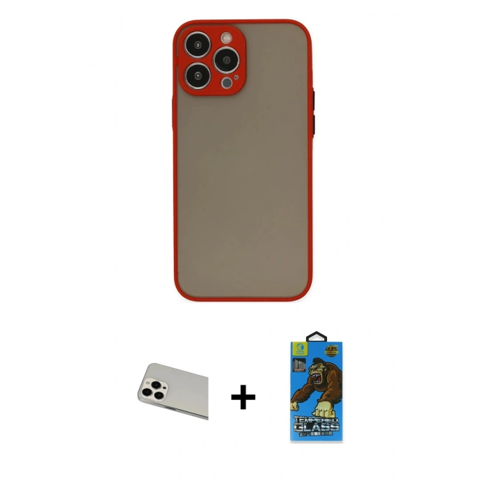 MARSİLYAN™- iPhone 13 Pro Max Kılıf Ahenk Çizgi Serisi - Siyah 18D Cam Ekran Koruyucu + Rainbow Kamera Lens Koruma Cam - BZ