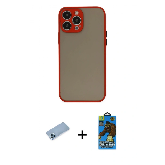 MARSİLYAN™- iPhone 13 Pro Max Kılıf Ahenk Çizgi Serisi - Siyah 18D Cam Ekran Koruyucu + Shine Kamera Lens Koruma Cam - MI