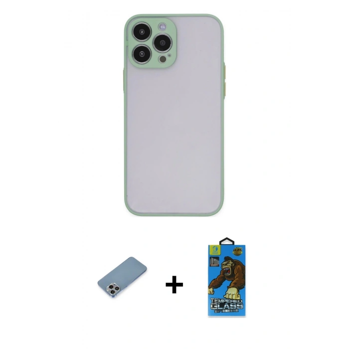 MARSİLYAN™- iPhone 13 Pro Max Kılıf Ahenk Çizgi Serisi - Siyah 18D Cam Ekran Koruyucu + Shine Kamera Lens Koruma Cam - GI