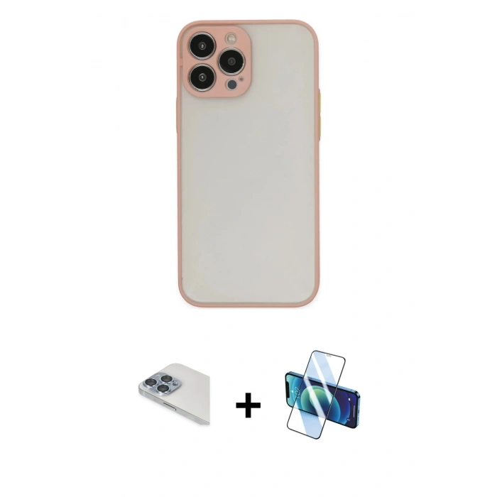 MARSİLYAN™- iPhone 13 Pro Max Kılıf Ahenk Çizgi Serisi - Siyah 3D Antistatik Cam Ekran Koruyucu + Pers Alüminyum Kamera Lens - SABE
