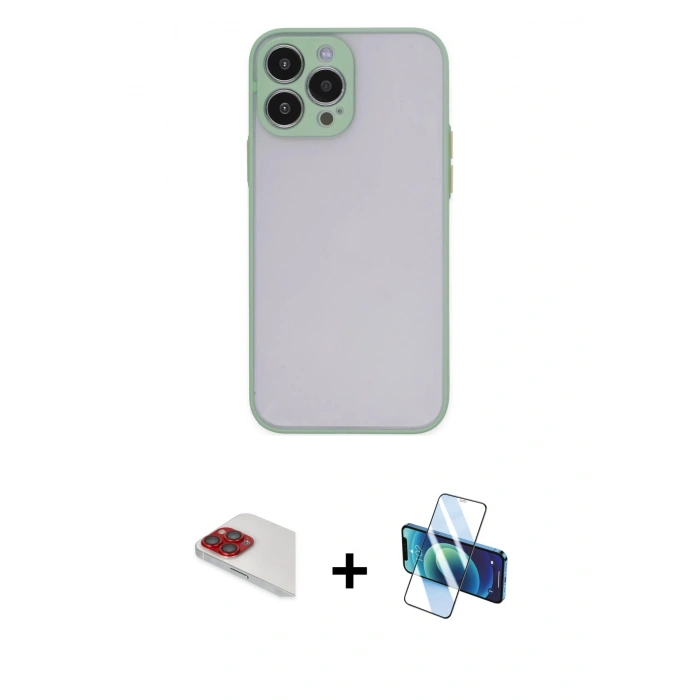 MARSİLYAN™- iPhone 13 Pro Max Kılıf Ahenk Çizgi Serisi - Siyah 3D Antistatik Cam Ekran Koruyucu + Pers Alüminyum Kamera Lens - KI