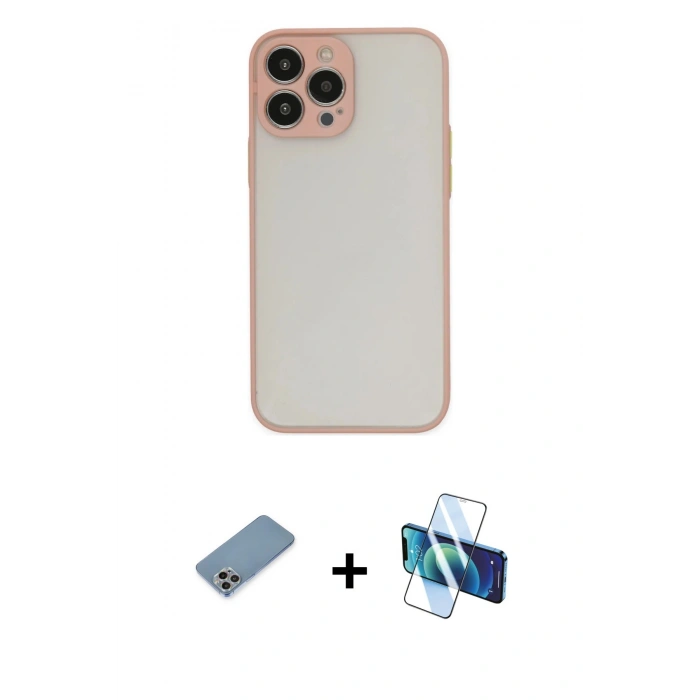 MARSİLYAN™- iPhone 13 Pro Max Kılıf Ahenk Çizgi Serisi - Siyah 3D Antistatik Cam Ekran Koruyucu + Shine Kamera Lens Koruma Cam - GI