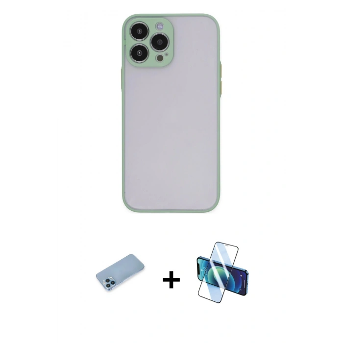 MARSİLYAN™- iPhone 13 Pro Max Kılıf Ahenk Çizgi Serisi - Siyah 3D Antistatik Cam Ekran Koruyucu + Shine Kamera Lens Koruma Cam - MI