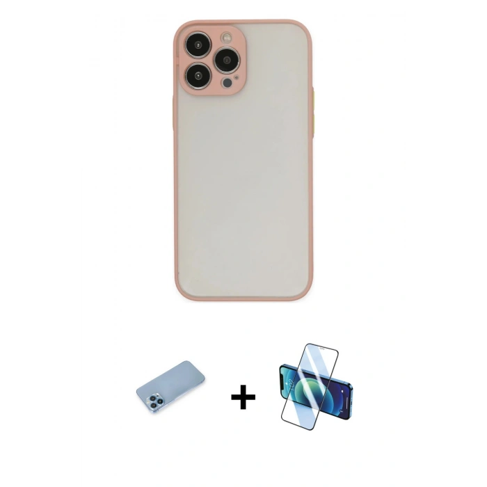 MARSİLYAN™- iPhone 13 Pro Max Kılıf Ahenk Çizgi Serisi - Siyah 3D Antistatik Cam Ekran Koruyucu + Shine Kamera Lens Koruma Cam - MI