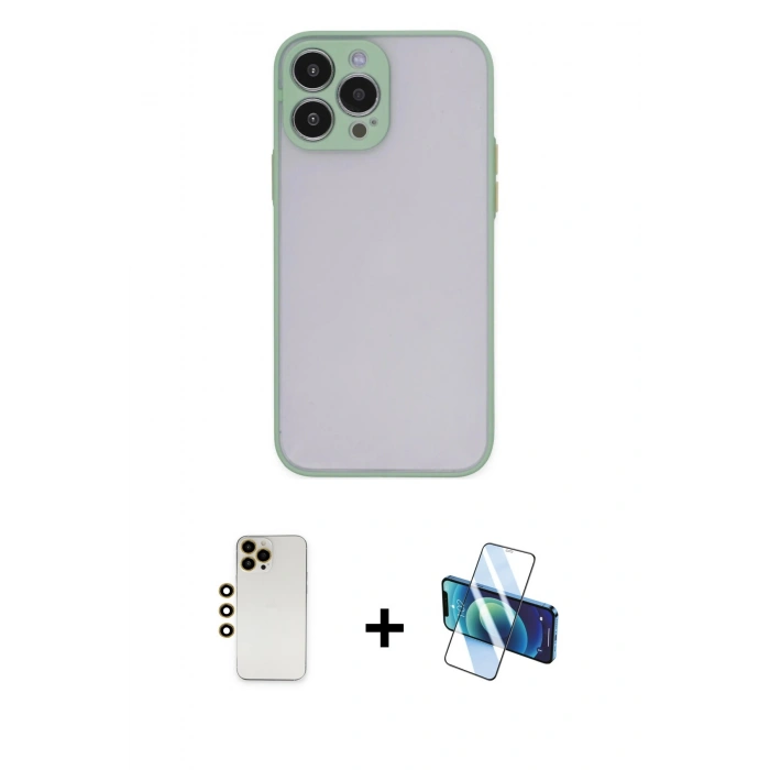 MARSİLYAN™- iPhone 13 Pro Max Kılıf Ahenk Çizgi Serisi - Siyah 3D Antistatik Cam Ekran Koruyucu + Shine Kamera Lens - GD