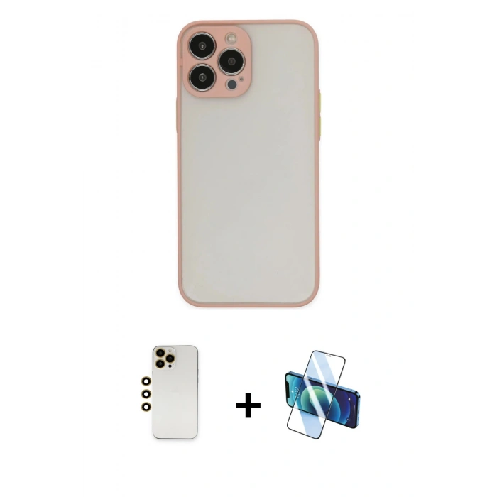 MARSİLYAN™- iPhone 13 Pro Max Kılıf Ahenk Çizgi Serisi - Siyah 3D Antistatik Cam Ekran Koruyucu + Shine Kamera Lens - GD