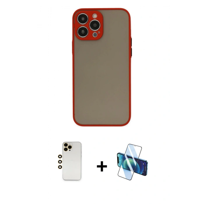 MARSİLYAN™- iPhone 13 Pro Max Kılıf Ahenk Çizgi Serisi - Siyah 3D Antistatik Cam Ekran Koruyucu + Shine Kamera Lens - GD