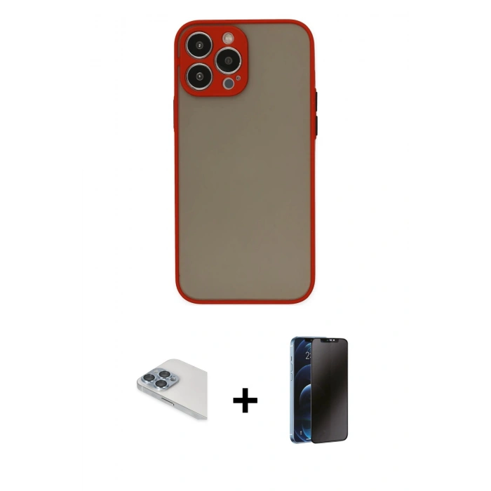 MARSİLYAN™- iPhone 13 Pro Max Kılıf Ahenk Çizgi Serisi - Siyah 3D Antistatik Hayalet Cam Ekran Koruyucu + Pers Alüminyum Kamera Lens - SABE
