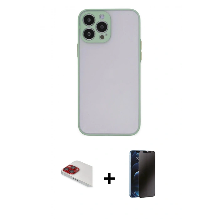 MARSİLYAN™- iPhone 13 Pro Max Kılıf Ahenk Çizgi Serisi - Siyah 3D Antistatik Hayalet Cam Ekran Koruyucu + Pers Alüminyum Kamera Lens - KI