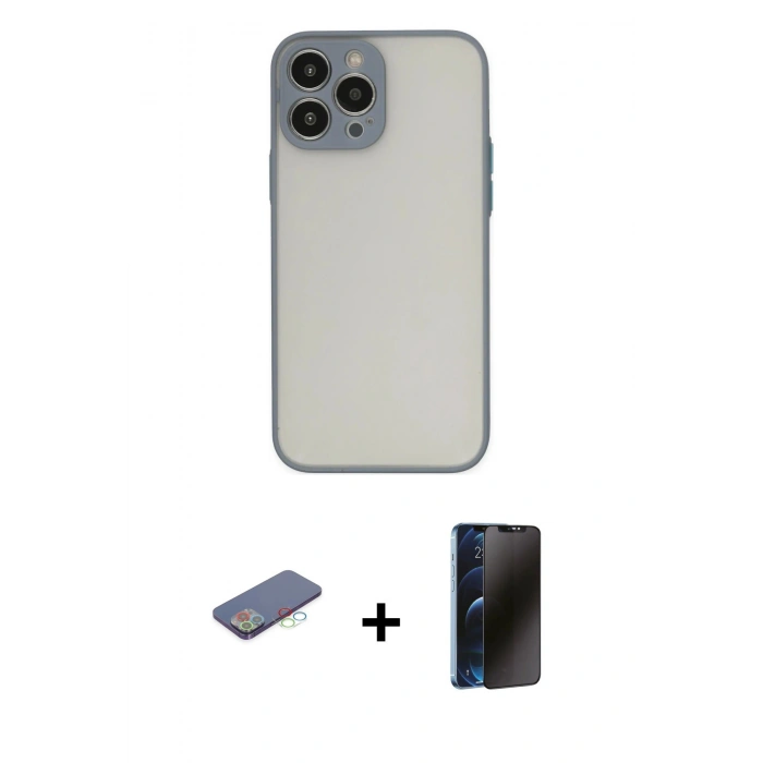 MARSİLYAN™- iPhone 13 Pro Max Kılıf Ahenk Çizgi Serisi - Siyah 3D Antistatik Hayalet Cam Ekran Koruyucu + Renkli Kamera Lens Koruma Cam - MI