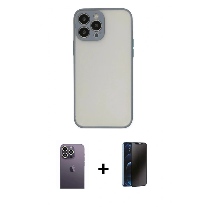 MARSİLYAN™- iPhone 13 Pro Max Kılıf Ahenk Çizgi Serisi - Siyah 3D Antistatik Hayalet Cam Ekran Koruyucu + Neon Fosforlu Kamera Lens - BZ