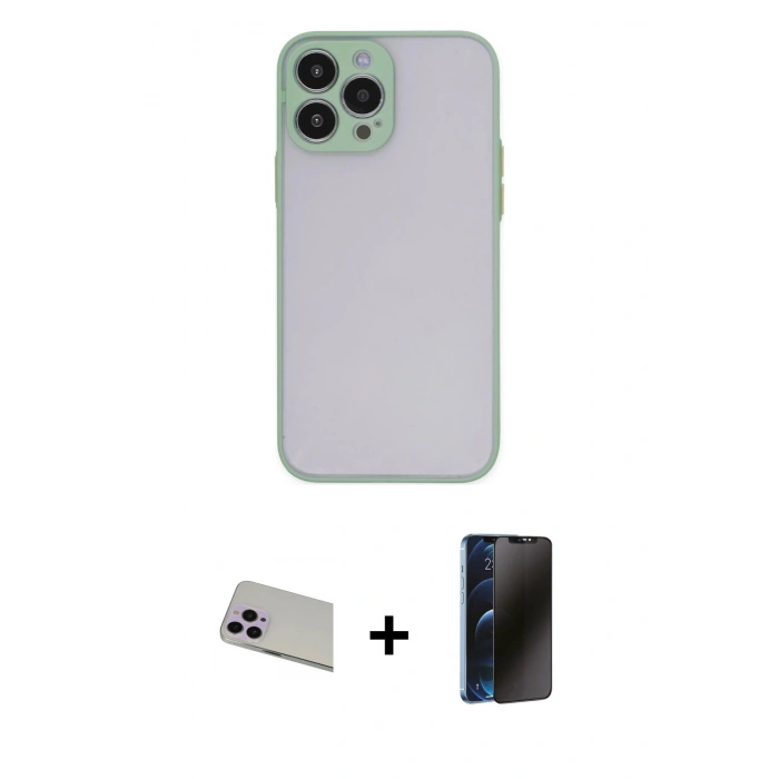 MARSİLYAN™- iPhone 13 Pro Max Kılıf Ahenk Çizgi Serisi - Siyah 3D Antistatik Hayalet Cam Ekran Koruyucu + Rainbow Kamera Lens Koruma Cam - MR