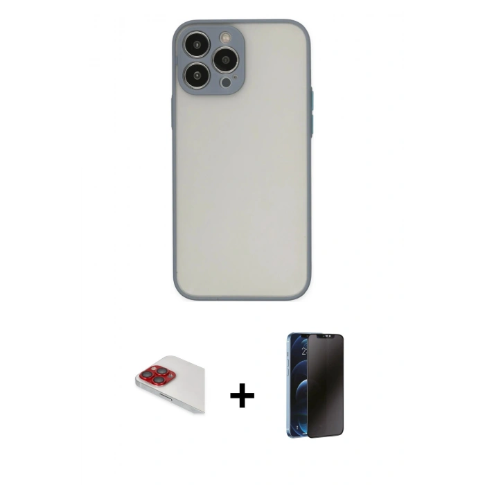 MARSİLYAN™- iPhone 13 Pro Max Kılıf Ahenk Çizgi Serisi - Siyah 3D Antistatik Hayalet Cam Ekran Koruyucu + Pers Alüminyum Kamera Lens - KI