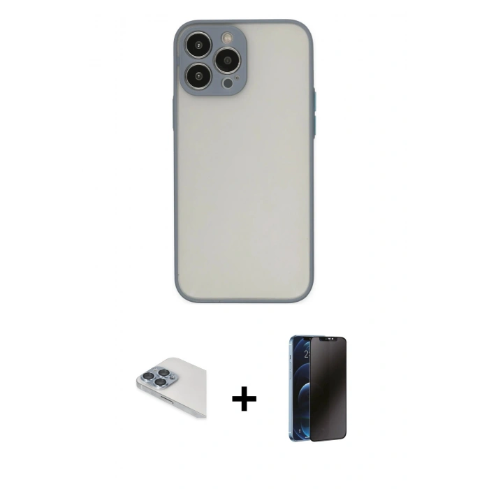 MARSİLYAN™- iPhone 13 Pro Max Kılıf Ahenk Çizgi Serisi - Siyah 3D Antistatik Hayalet Cam Ekran Koruyucu + Pers Alüminyum Kamera Lens - SABE