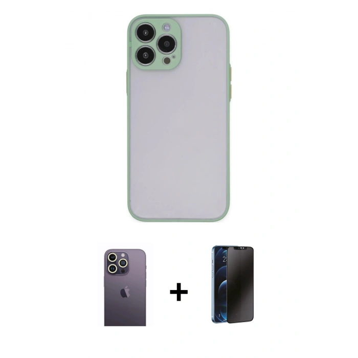 MARSİLYAN™- iPhone 13 Pro Max Kılıf Ahenk Çizgi Serisi - Siyah 3D Antistatik Hayalet Cam Ekran Koruyucu + Neon Fosforlu Kamera Lens - BZ