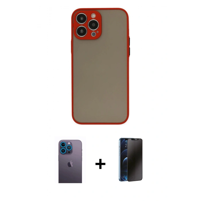 MARSİLYAN™- iPhone 13 Pro Max Kılıf Ahenk Çizgi Serisi - Siyah 3D Antistatik Hayalet Cam Ekran Koruyucu + Neon Fosforlu Kamera Lens - MI