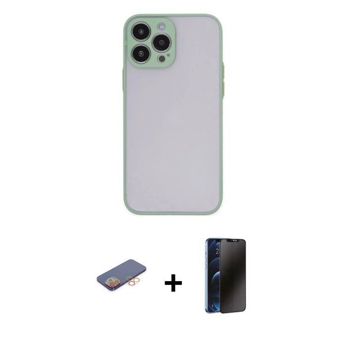 MARSİLYAN™- iPhone 13 Pro Max Kılıf Ahenk Çizgi Serisi - Siyah 3D Antistatik Hayalet Cam Ekran Koruyucu + Renkli Kamera Lens Koruma Cam - TU