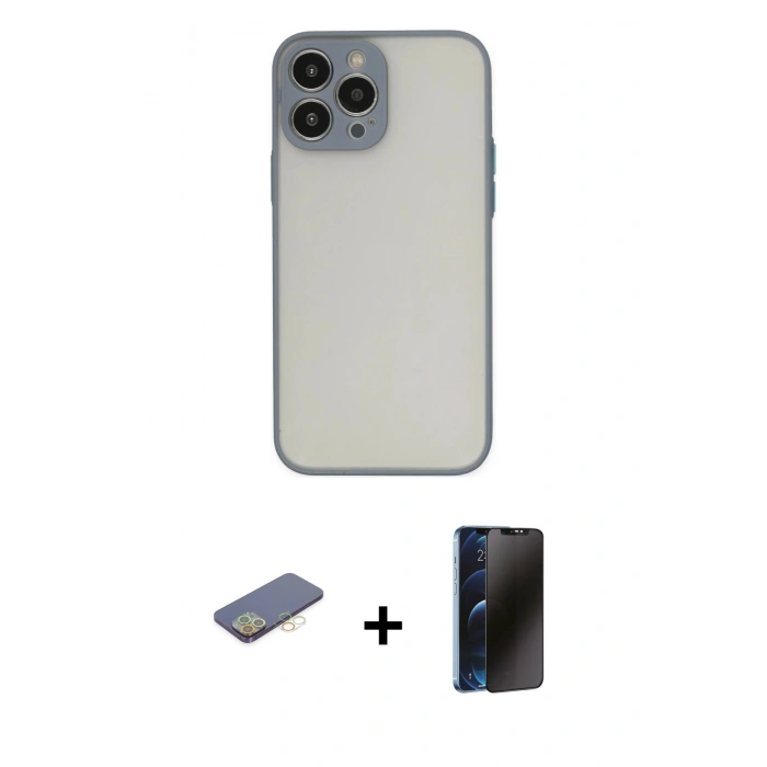 MARSİLYAN™- iPhone 13 Pro Max Kılıf Ahenk Çizgi Serisi - Siyah 3D Antistatik Hayalet Cam Ekran Koruyucu + Renkli Kamera Lens Koruma Cam - SI