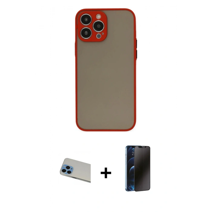 MARSİLYAN™- iPhone 13 Pro Max Kılıf Ahenk Çizgi Serisi - Siyah 3D Antistatik Hayalet Cam Ekran Koruyucu + Rainbow Kamera Lens Koruma Cam - MI