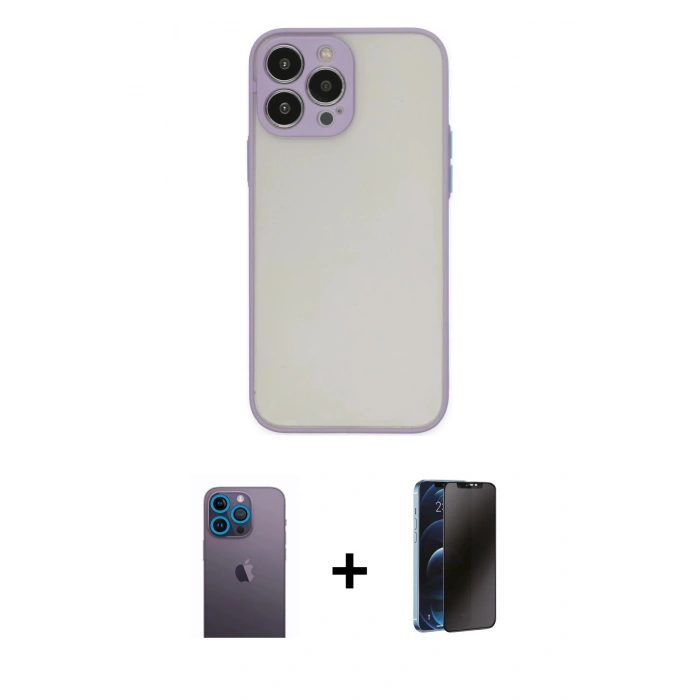 MARSİLYAN™- iPhone 13 Pro Max Kılıf Ahenk Çizgi Serisi - Siyah 3D Antistatik Hayalet Cam Ekran Koruyucu + Neon Fosforlu Kamera Lens - MI