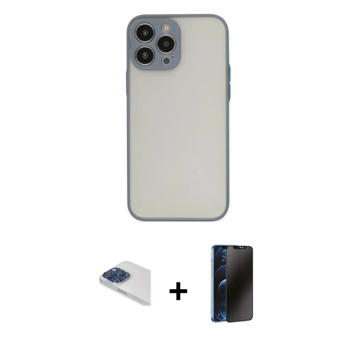 MARSİLYAN™- iPhone 13 Pro Max Kılıf Ahenk Çizgi Serisi - Siyah 3D Antistatik Hayalet Cam Ekran Koruyucu + Pers Alüminyum Kamera Lens - LT