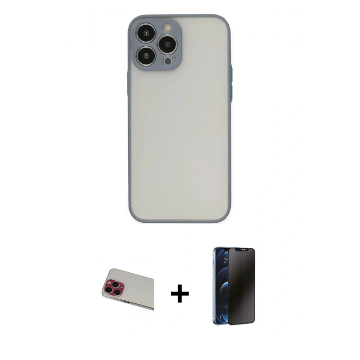 MARSİLYAN™- iPhone 13 Pro Max Kılıf Ahenk Çizgi Serisi - Siyah 3D Antistatik Hayalet Cam Ekran Koruyucu + Rainbow Kamera Lens Koruma Cam - KI