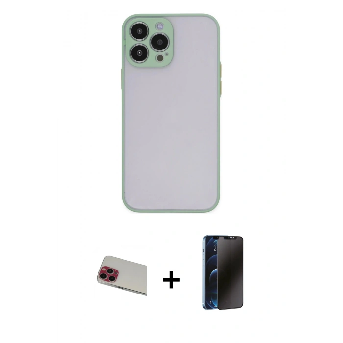 MARSİLYAN™- iPhone 13 Pro Max Kılıf Ahenk Çizgi Serisi - Siyah 3D Antistatik Hayalet Cam Ekran Koruyucu + Rainbow Kamera Lens Koruma Cam - KI
