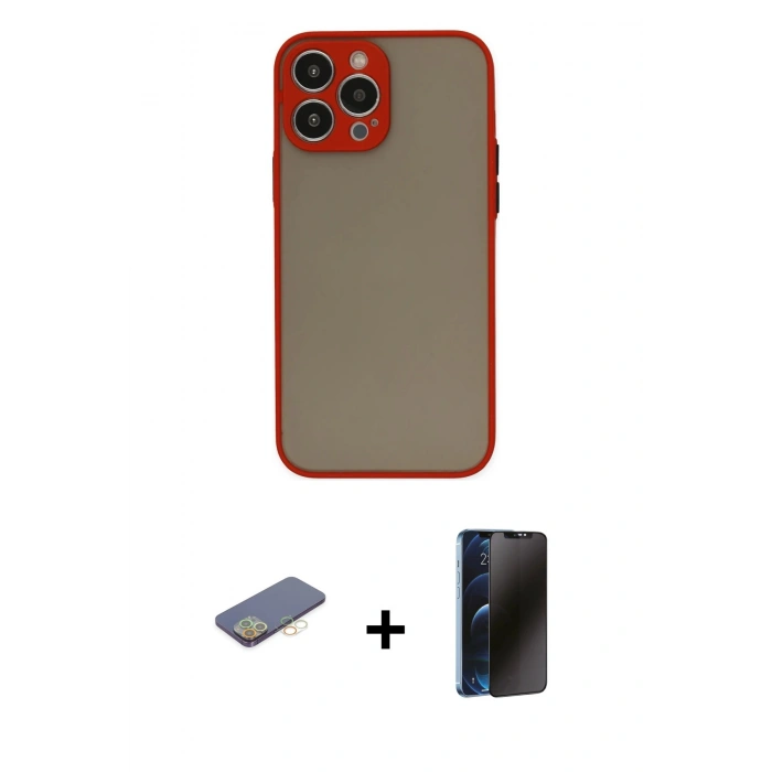 MARSİLYAN™- iPhone 13 Pro Max Kılıf Ahenk Çizgi Serisi - Siyah 3D Antistatik Hayalet Cam Ekran Koruyucu + Renkli Kamera Lens Koruma Cam - SI