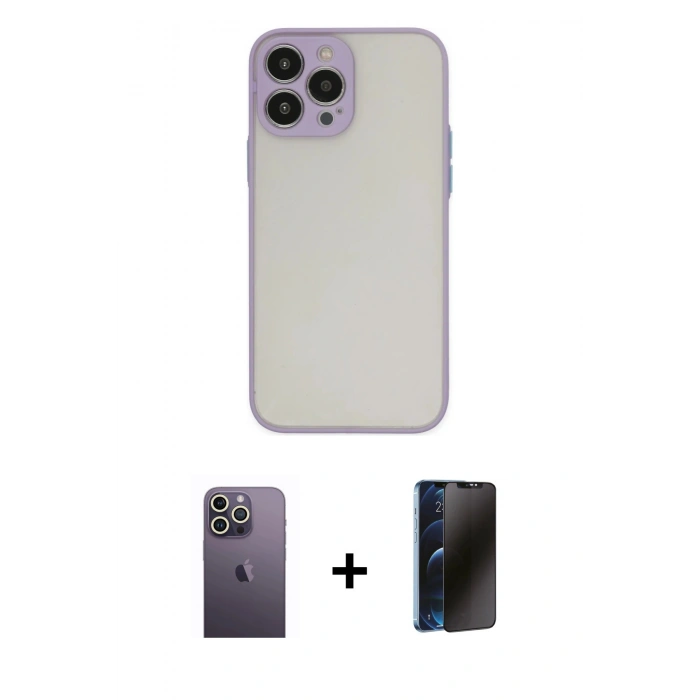 MARSİLYAN™- iPhone 13 Pro Max Kılıf Ahenk Çizgi Serisi - Siyah 3D Antistatik Hayalet Cam Ekran Koruyucu + Neon Fosforlu Kamera Lens - BZ