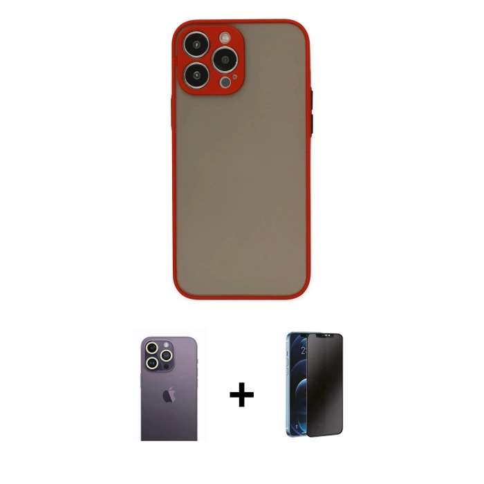 MARSİLYAN™- iPhone 13 Pro Max Kılıf Ahenk Çizgi Serisi - Siyah 3D Antistatik Hayalet Cam Ekran Koruyucu + Neon Fosforlu Kamera Lens - BZ