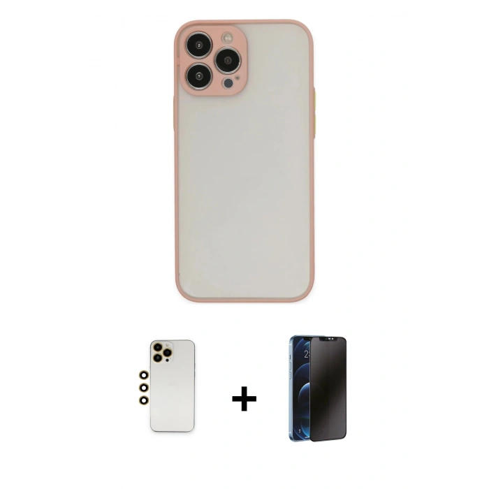 MARSİLYAN™- iPhone 13 Pro Max Kılıf Ahenk Çizgi Serisi - Siyah 3D Antistatik Hayalet Cam Ekran Koruyucu + Shine Kamera Lens - GD