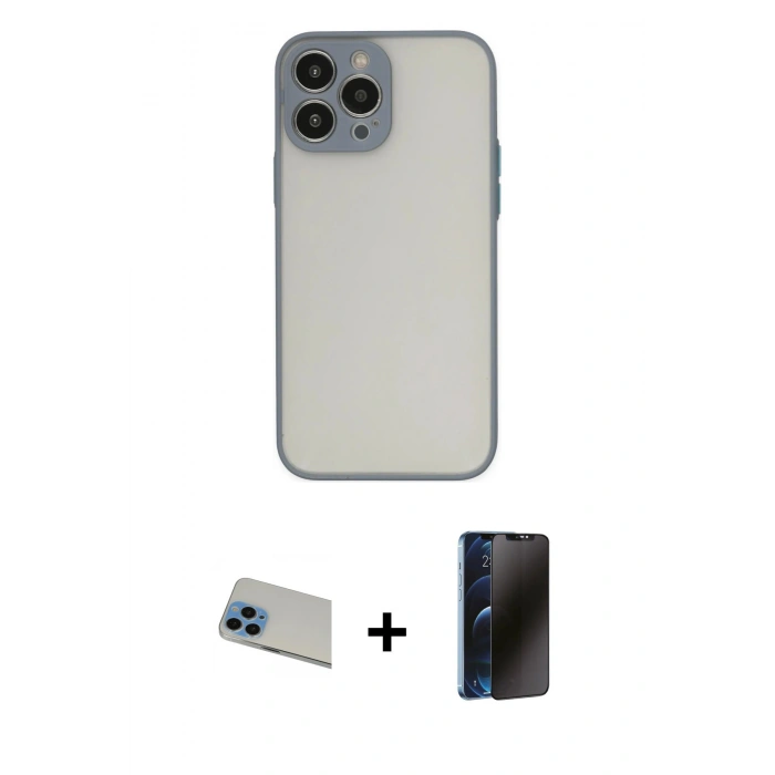 MARSİLYAN™- iPhone 13 Pro Max Kılıf Ahenk Çizgi Serisi - Siyah 3D Antistatik Hayalet Cam Ekran Koruyucu + Rainbow Kamera Lens Koruma Cam - MI