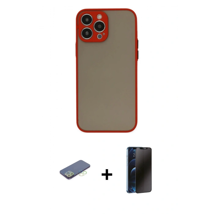MARSİLYAN™- iPhone 13 Pro Max Kılıf Ahenk Çizgi Serisi - Siyah 3D Antistatik Hayalet Cam Ekran Koruyucu + Renkli Kamera Lens Koruma Cam - YL