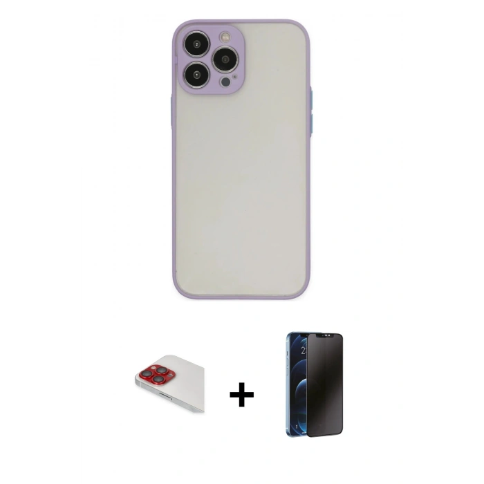 MARSİLYAN™- iPhone 13 Pro Max Kılıf Ahenk Çizgi Serisi - Siyah 3D Antistatik Hayalet Cam Ekran Koruyucu + Pers Alüminyum Kamera Lens - KI