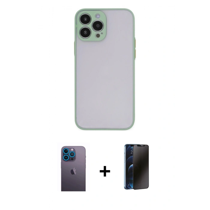 MARSİLYAN™- iPhone 13 Pro Max Kılıf Ahenk Çizgi Serisi - Siyah 3D Antistatik Hayalet Cam Ekran Koruyucu + Neon Fosforlu Kamera Lens - MI