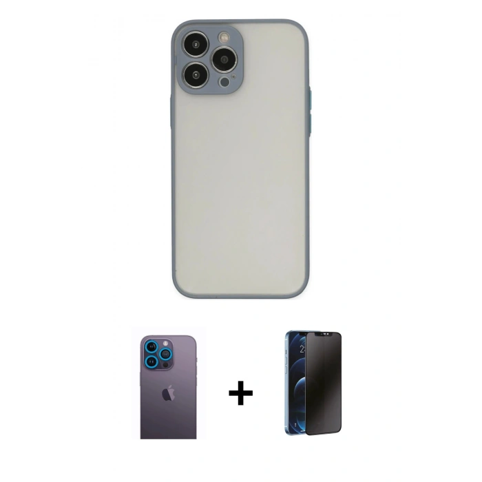 MARSİLYAN™- iPhone 13 Pro Max Kılıf Ahenk Çizgi Serisi - Siyah 3D Antistatik Hayalet Cam Ekran Koruyucu + Neon Fosforlu Kamera Lens - MI