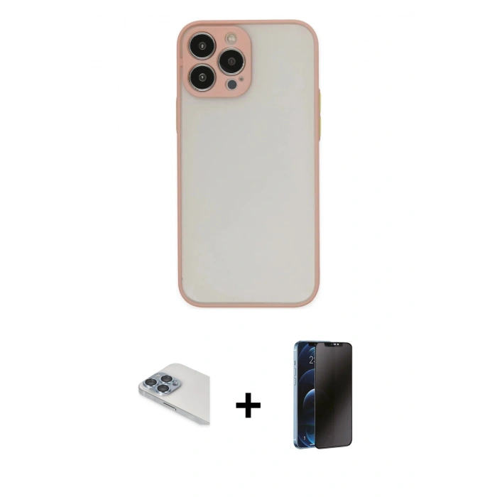 MARSİLYAN™- iPhone 13 Pro Max Kılıf Ahenk Çizgi Serisi - Siyah 3D Antistatik Hayalet Cam Ekran Koruyucu + Pers Alüminyum Kamera Lens - SABE