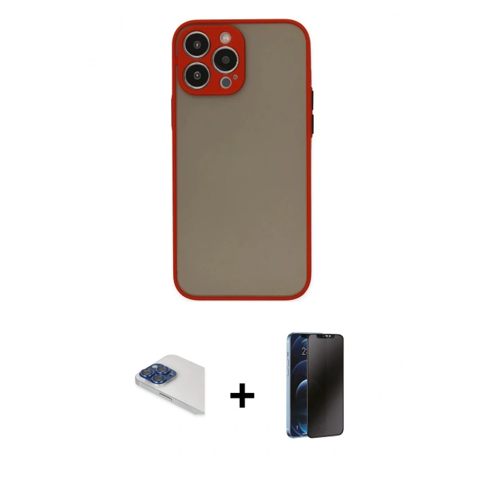 MARSİLYAN™- iPhone 13 Pro Max Kılıf Ahenk Çizgi Serisi - Siyah 3D Antistatik Hayalet Cam Ekran Koruyucu + Pers Alüminyum Kamera Lens - LT