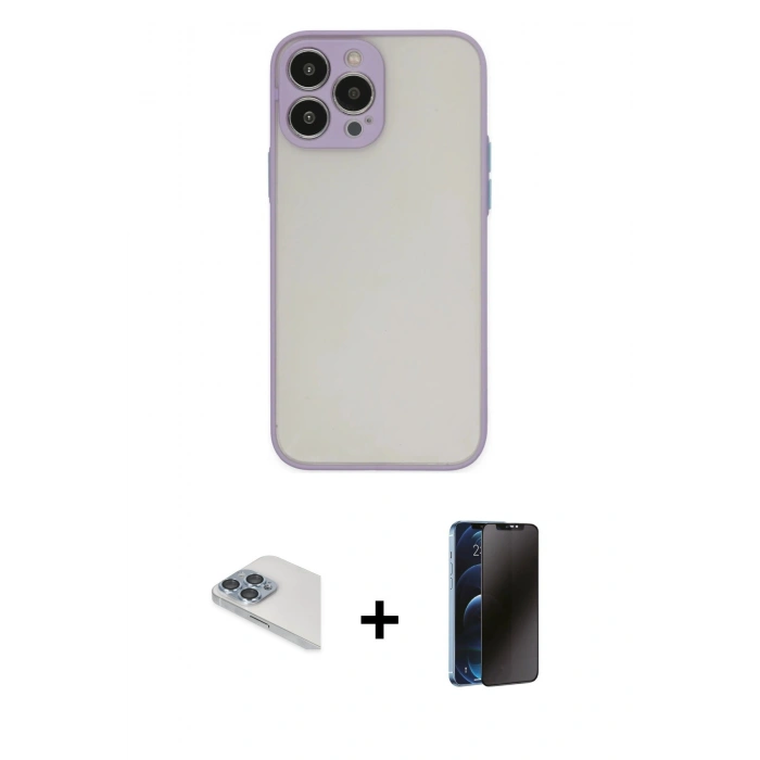 MARSİLYAN™- iPhone 13 Pro Max Kılıf Ahenk Çizgi Serisi - Siyah 3D Antistatik Hayalet Cam Ekran Koruyucu + Pers Alüminyum Kamera Lens - SABE