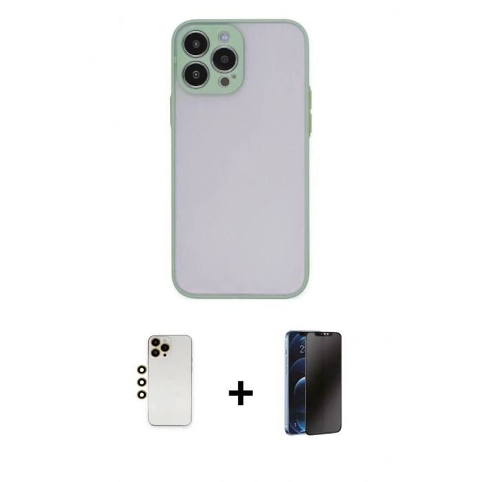 MARSİLYAN™- iPhone 13 Pro Max Kılıf Ahenk Çizgi Serisi - Siyah 3D Antistatik Hayalet Cam Ekran Koruyucu + Shine Kamera Lens - GD