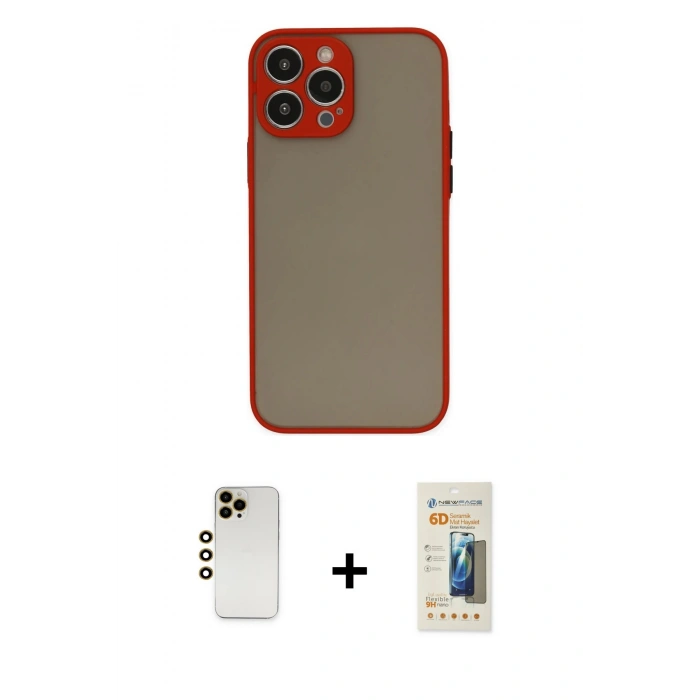 MARSİLYAN™- iPhone 13 Pro Max Kılıf Ahenk Çizgi Serisi - Siyah 6D Mat Seramik Hayalet Nano Ekran Koruyucu + Shine Kamera Lens - GD