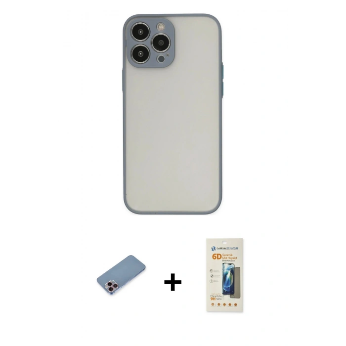 MARSİLYAN™- iPhone 13 Pro Max Kılıf Ahenk Çizgi Serisi - Siyah 6D Mat Seramik Hayalet Nano Ekran Koruyucu + Shine Kamera Lens Koruma Cam - PE