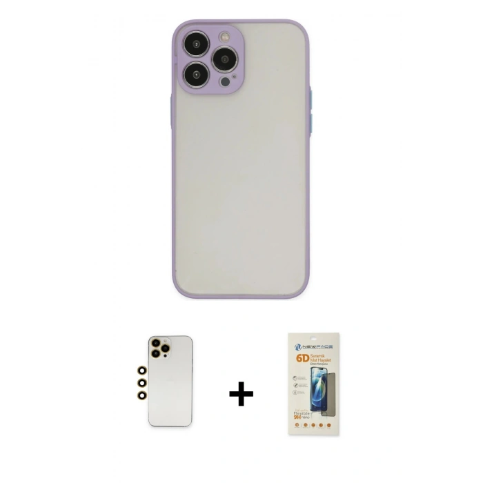 MARSİLYAN™- iPhone 13 Pro Max Kılıf Ahenk Çizgi Serisi - Siyah 6D Mat Seramik Hayalet Nano Ekran Koruyucu + Shine Kamera Lens - GD