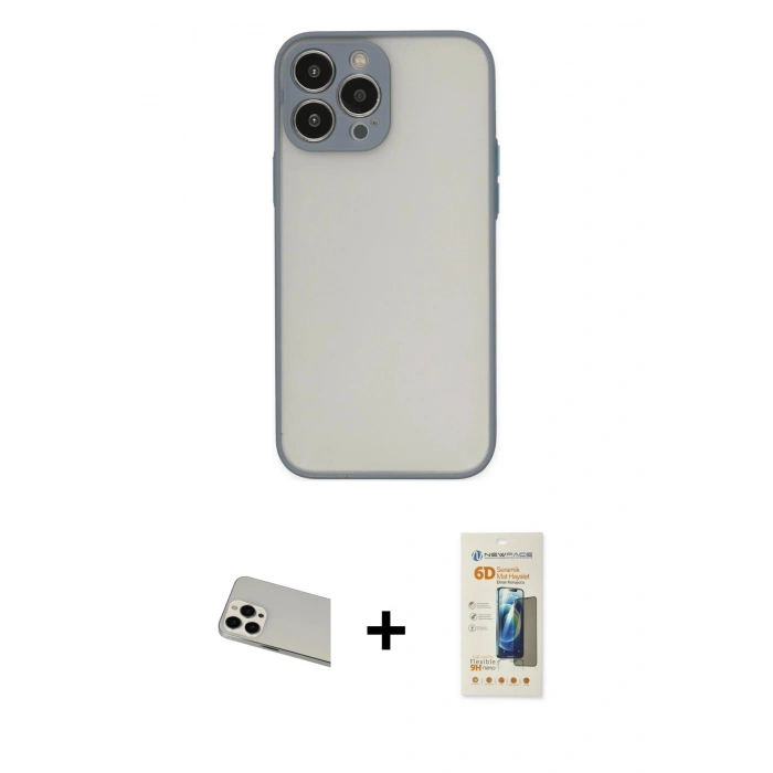 MARSİLYAN™- iPhone 13 Pro Max Kılıf Ahenk Çizgi Serisi - Siyah 6D Mat Seramik Hayalet Nano Ekran Koruyucu + Rainbow Kamera Lens Koruma Cam - BZ