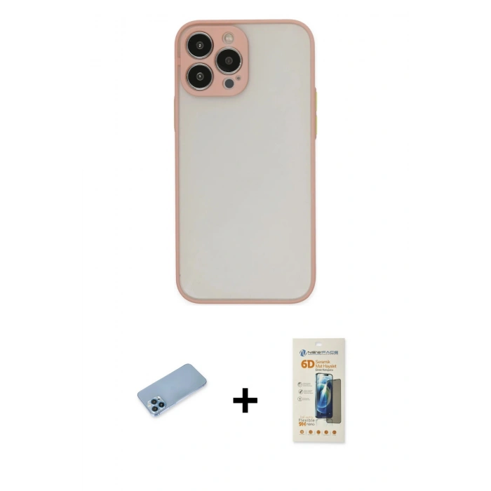 MARSİLYAN™- iPhone 13 Pro Max Kılıf Ahenk Çizgi Serisi - Siyah 6D Mat Seramik Hayalet Nano Ekran Koruyucu + Shine Kamera Lens Koruma Cam - MI